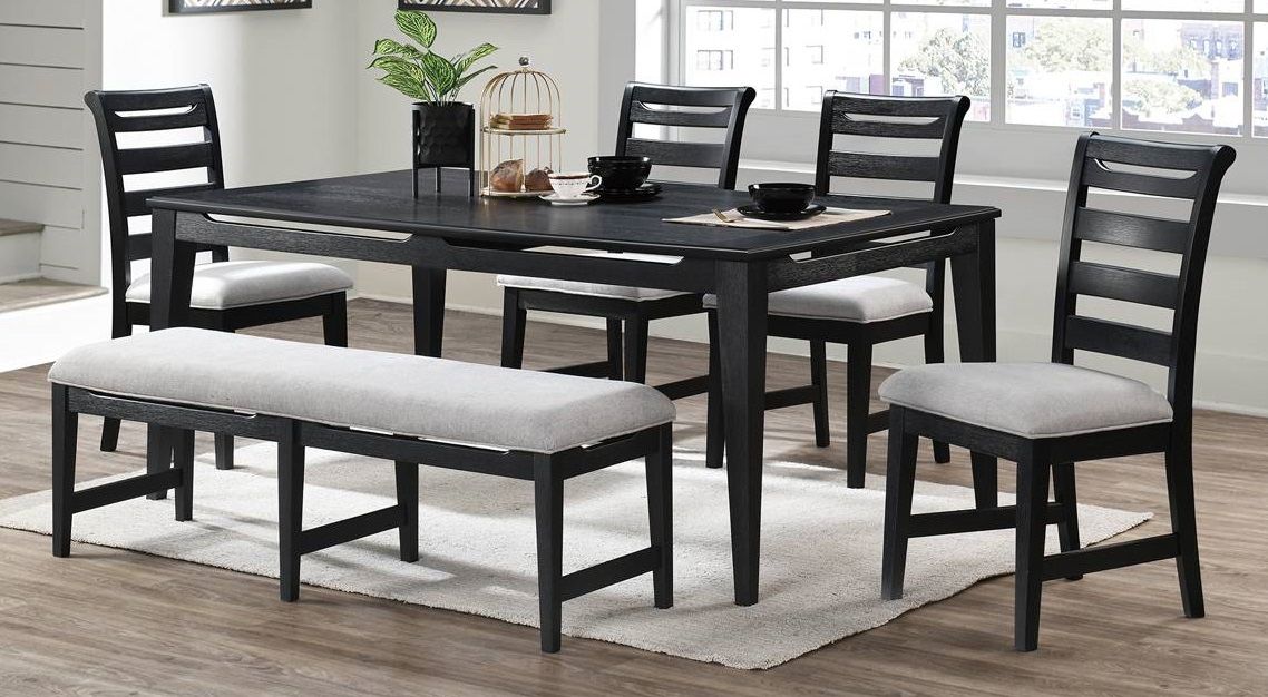 pc dark finish wood dining table set padded seat chairs and