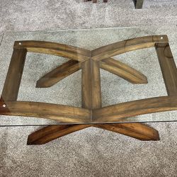 Glass Coffee Table with Wood Base