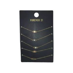 FOREVER 21 gold tone metal Bracelets Set of 5 Adjustables Chain with Stones New 