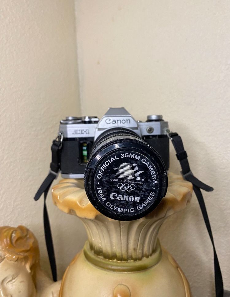 Canon AE-1 35mm Camera With FD 35-105mm 1984 Olympic Lens with original strap