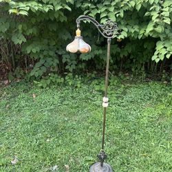 Antique Bridge Floor Lamp Slag Glass Shade