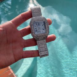 PINTIME Men's Fashion Crystal Watch Luxury Diamond Bracelet Watch Big Face Square Full Iced Out Watch