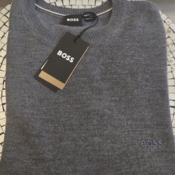 Brand New Hugo Boss Gray Knit Crew Neck Long Sleeves Men's Sweater. Size Medium