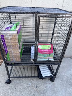 Large Black Wire Small Animal Cage on Wheels