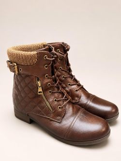 Women’s Size 11 Brown Combat Ankle Boots with Side Pockets – Global Win
