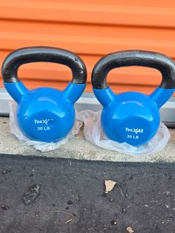 2 x 30 Lbs pair Blue Vinyl Coated Kettlebell $90 firm price.