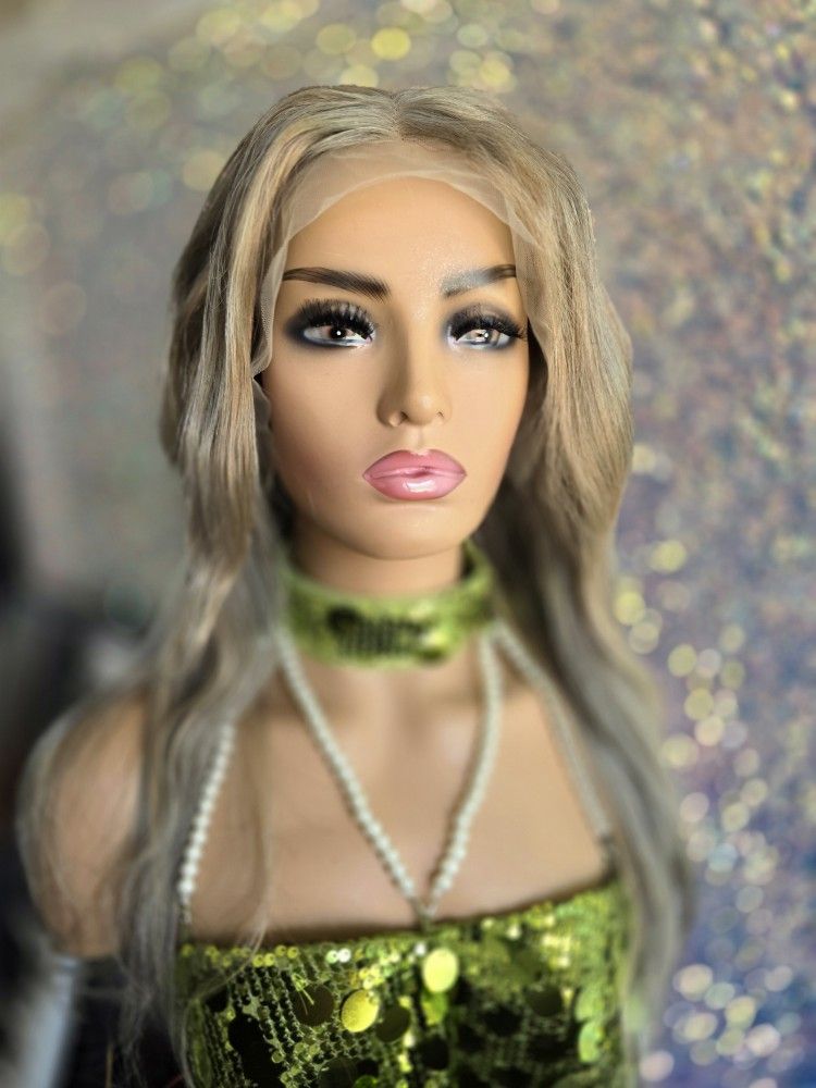 Grey Ash Blonde 13x4 Lace Front 24" Human Hair Wig