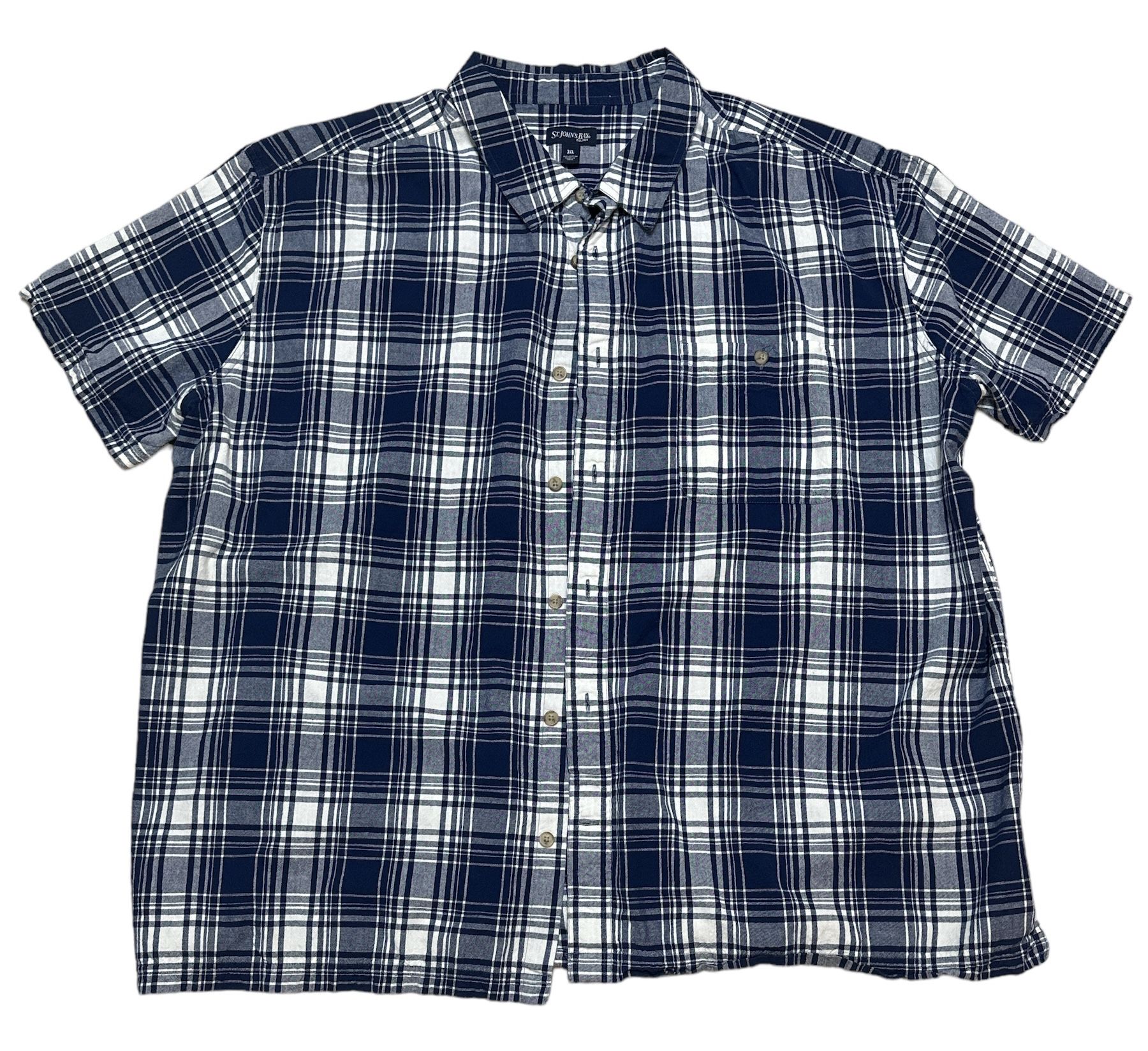 Vintage St. John’s Bay Men’s Blue Plaid Button Up Flannel Shirt Size 3XL
