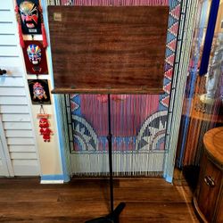 Antique Early 1900 HAMILTON Symponic Adjustable Music Stand with Thelescoping Iron Base &Wood Easel  51"