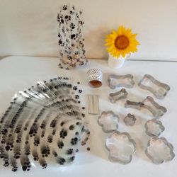 NEW! Dog Paw Bones Party Treat Bags, Ties, Ribbon, Cookie Cutters