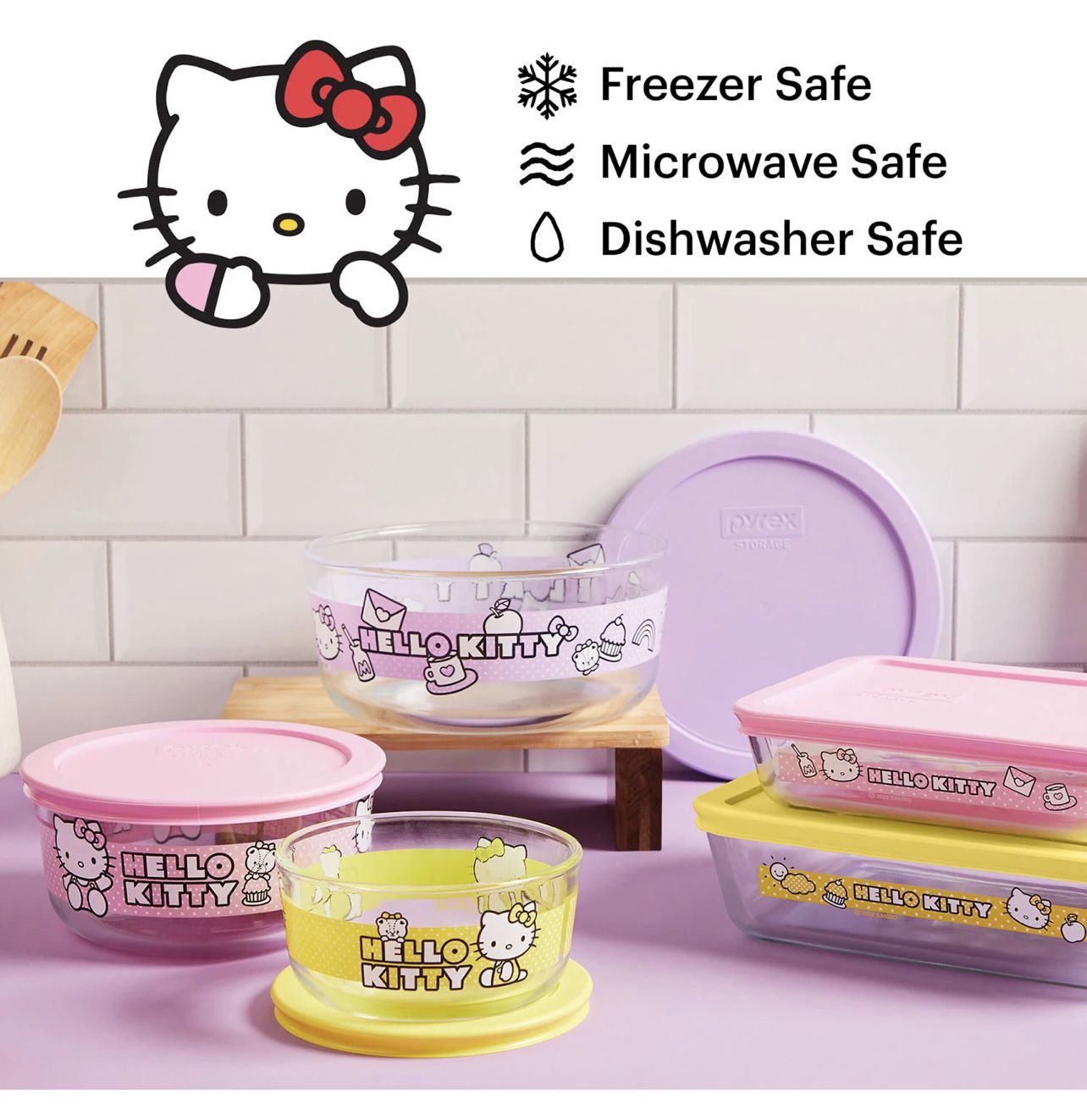 Hello Kitty x Pyrex Cheerful Vibes Glass Storage Containers (Set of 2)