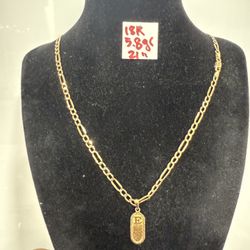 18K Yellow Gold Chain and Pendant For Wedding 5.8Gr 21 Inches Long 