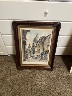 Beautiful antique painting with carved frame