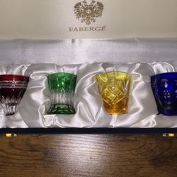 NEW Fabergé "Na Zdorovye" multi-color cut crystal vodka shot glass set
