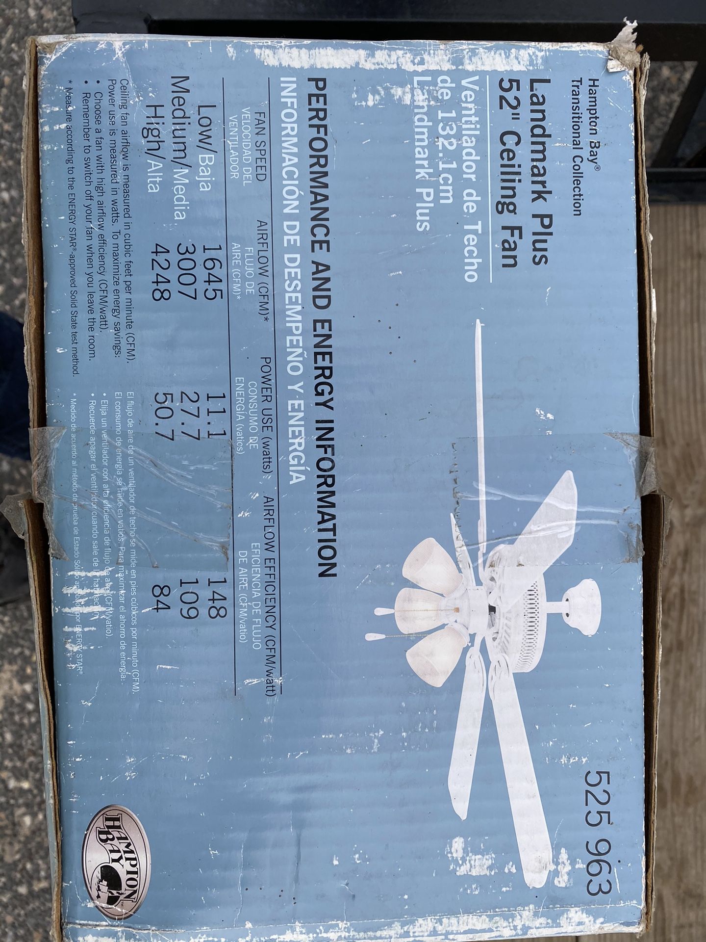 Ceiling fan. 52 inch Hampton bays. Brand new Never opened In Box