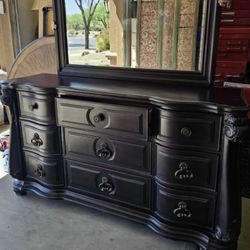 Large Dresser & Decorative Mirror, Magnussen Home Vellasca Collection, Antique Ebony