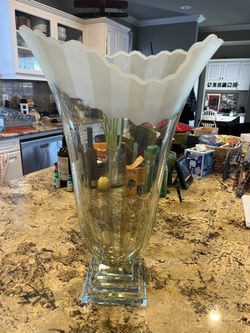 STEPHEN SCHLANSER RENAISSANCE OVAL VASE GOLD SIGNED GLASS SCULPTURE 18"  Vintage