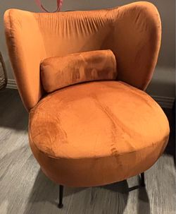Orange Velvet Accent Chair with Lumbar Pillow