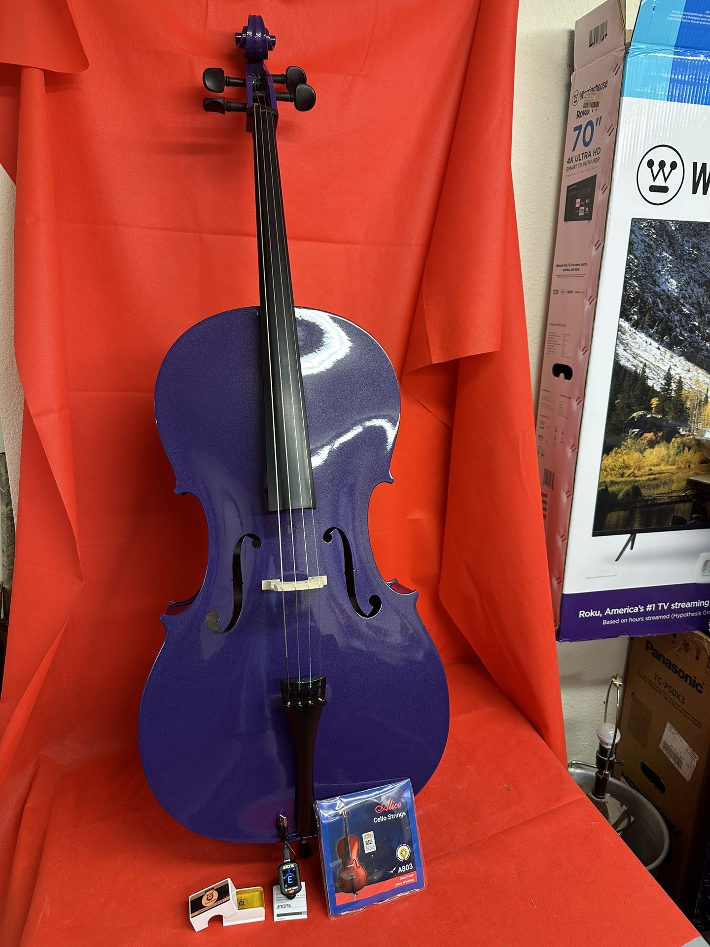 Beautiful 4/4 Purple Cello with New Bow, Digital Tuner, Extra Strings $380 Firm