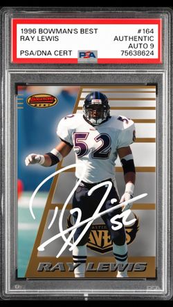 RAY LEWIS SIGNED AUTOGRAPH 1996 BOWMAN'S BEST ROOKIE CARD #164 PSA/DNA AUTO 9