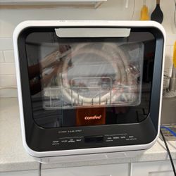 Like New) COMFEE' Portable Mini Dishwasher Countertop with 5L Built-in Water Tank for Apartments& RVs, No Hookup Needed, 6 Programs, 360° Dual Spray, 