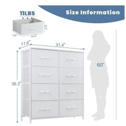 White 8 Drawers Dresser Bedroom Chest Organizer Storage Tower with Fabric Bins