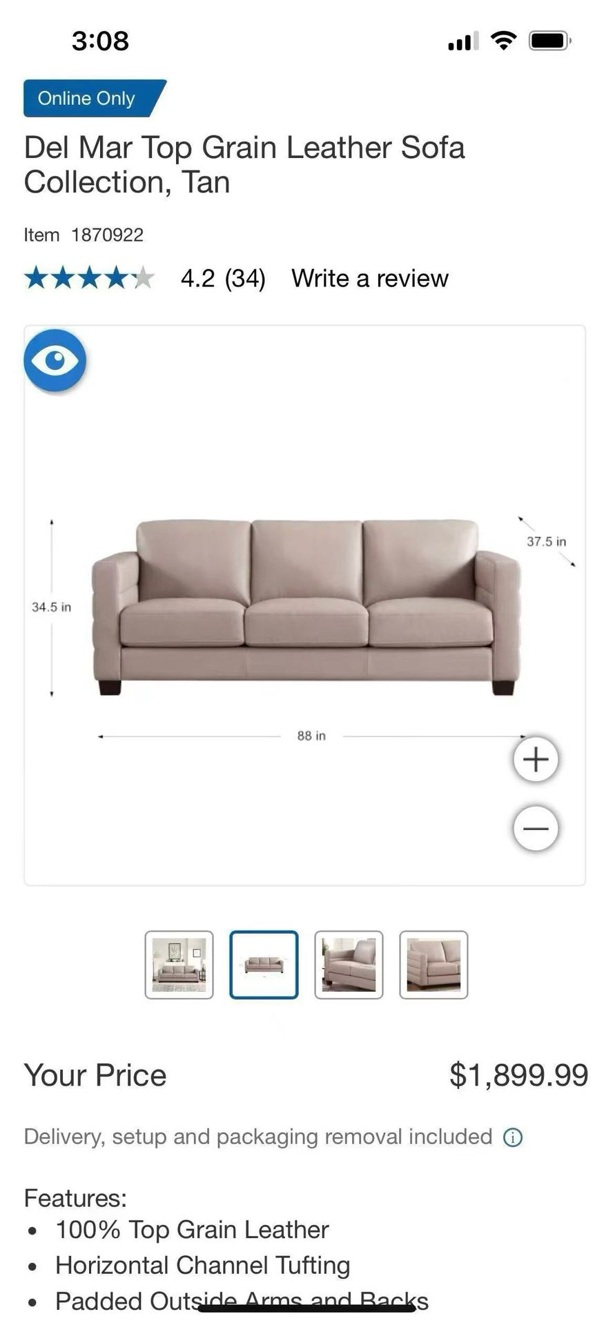 Genuine leather sofa，$1150