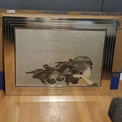 VINTAGE 1976 STEPHEN WHITE LITHOGRAPH & CHROME MIRROR GREG COPELAND FRAME