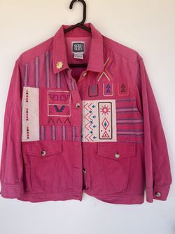 90s Vintage Sigrid Olsen Small Native Print Pink Jacket