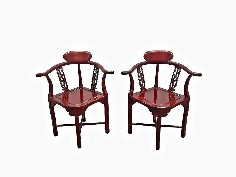 Antique Chinese Redwood Corner Chairs