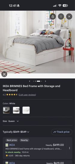 Bed frame with storage & headboard, white