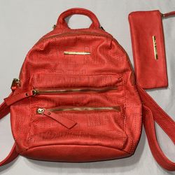 Steve Madden Coral Orange Mini Backpack With Matching Wristlet