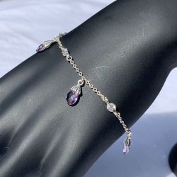 Women's Small Charm Bracelet with Purple and Cubic Zirconia Accents