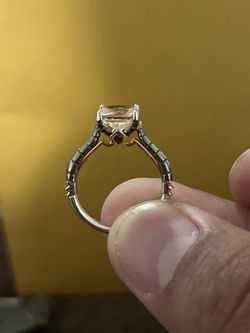 Enchanted Disney villains maleficent 8.0mm Morganite And 1/6 CT. TW. Diamond Ring In 14K Two-tone Gold. Willing To Trade Also