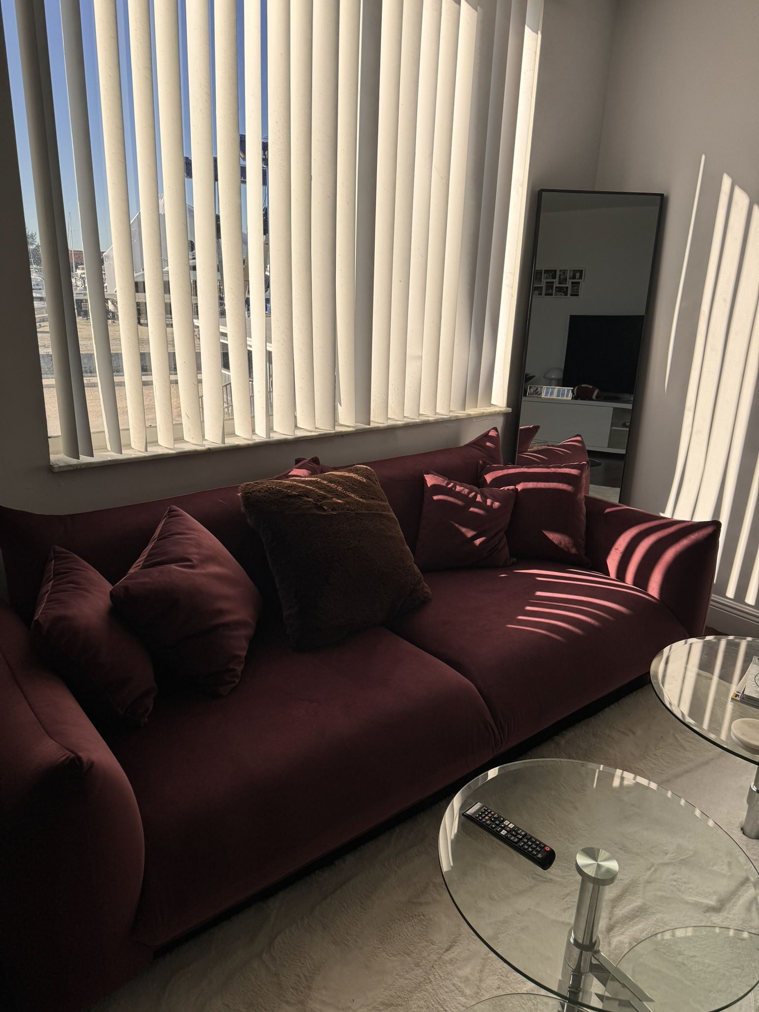 Maroon Velvety Couch