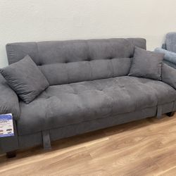 New Bluish Gray Futon Couch Adjustable Sofa Bed 