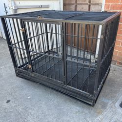 Pet Dog Cage Metal Crate Kennel Playpen w/ 4 Wheels & Tray