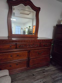 Cherry Wood Dresser with Mirror