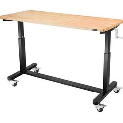 168 WORKPRO 60” Height Adjustable Work Table with Crank Handle and Casters