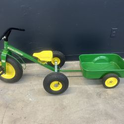 John Deer Metal Tricycle Wagon
