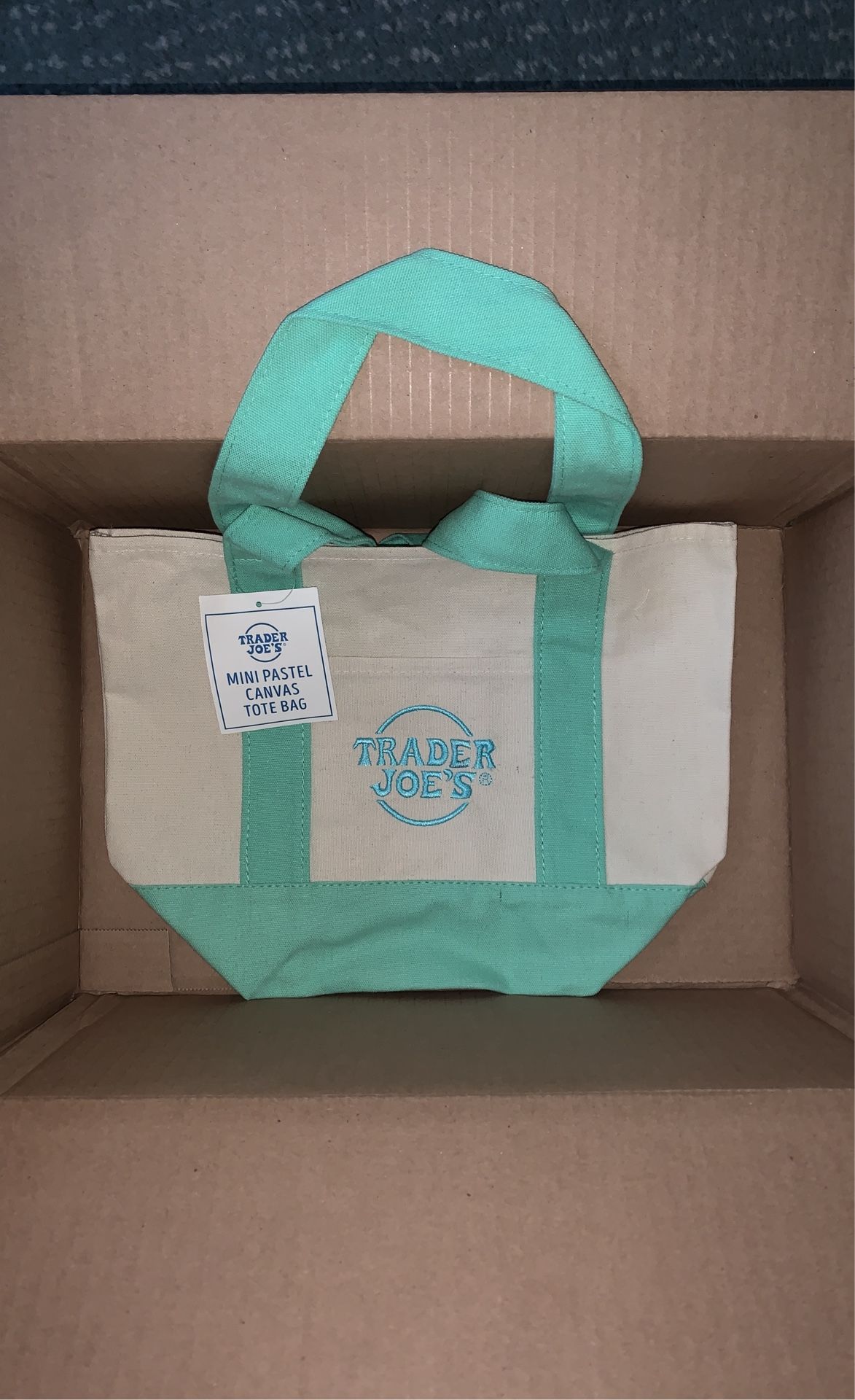 Trader Joe Mini Pastel Canvas Tote Bag Green