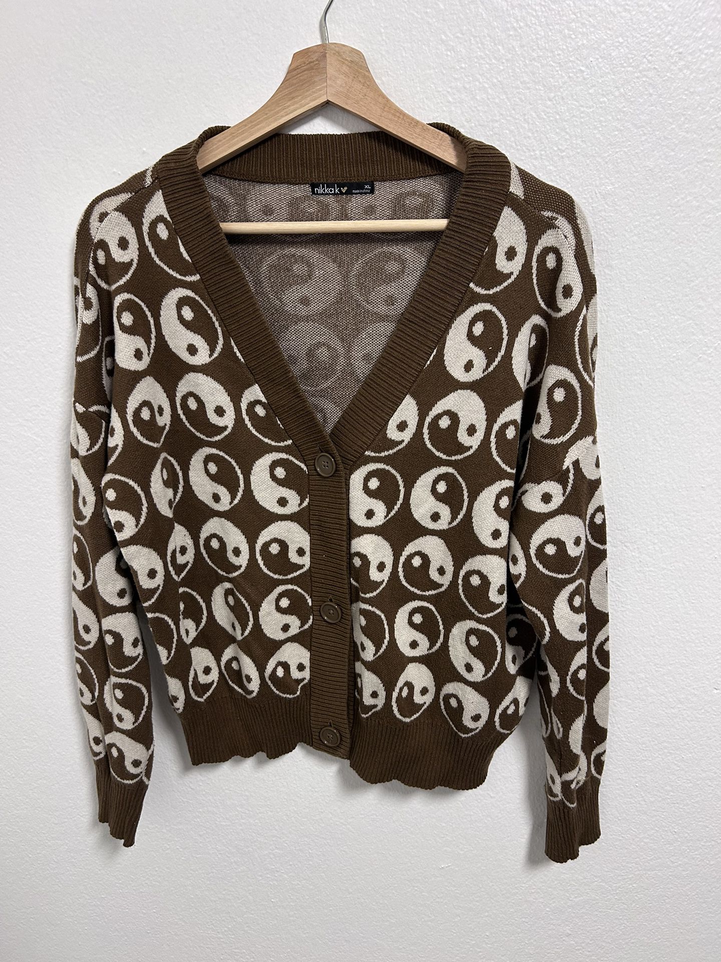 Nikka K Yin Yang Brown Button-Up Sweater Cardigan XL (runs smaller)