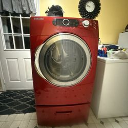 Samsung Front-Load Dryer with Pedestal Drawer – Red – Excellent Working Condition