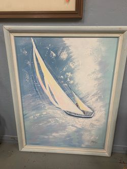 Large Vintage Sailboat Signed Canvas Painting