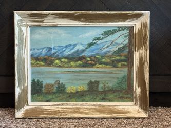 Antique c1963 Pastoral Mountain Lake Oil Painting signed "S. E. Abbott"