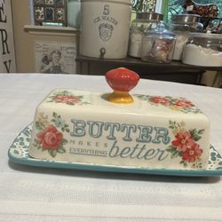 Pioneer Woman Floral Design Butter Dish 