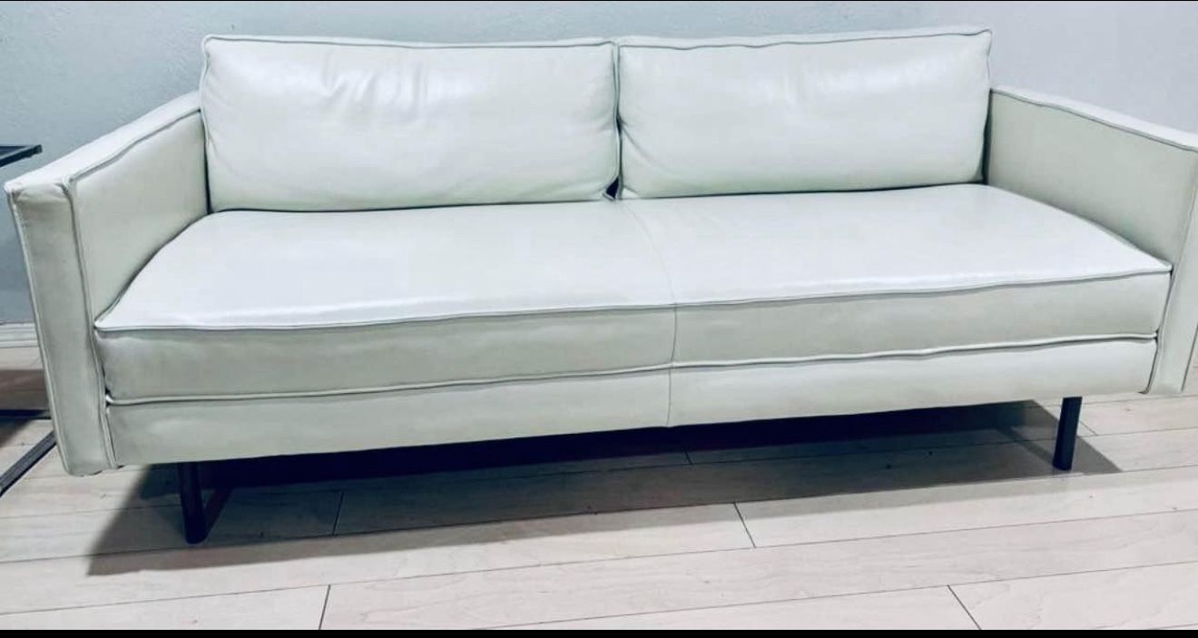 High End West Elm Axel Sierra Leather Sofa (76”) SNOW White- No Longer Sold- Real Natural Leather