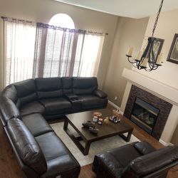 Leather reclining sofa set 