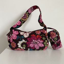 Retro Vera Bradley Maggie Mod Floral Pink Shoulder Bag Purse & Matching Cell Phone Case