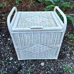 Vintage White Wicker Hamper